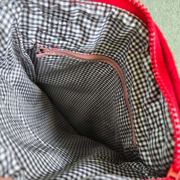 Handmade Buffalo Plaid Shoulder Bag Red Black Wool Feel Faux Leather Fall Winter - Picture 8 of 11